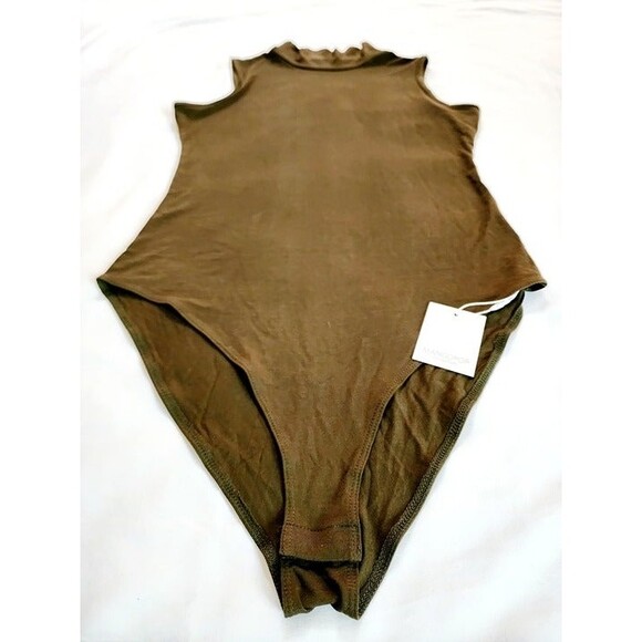 MANGOPOP Women's Army Green Mock Turtleneck Sleeveless Tank/ Bodysuit Size: S - Picture 2 of 11